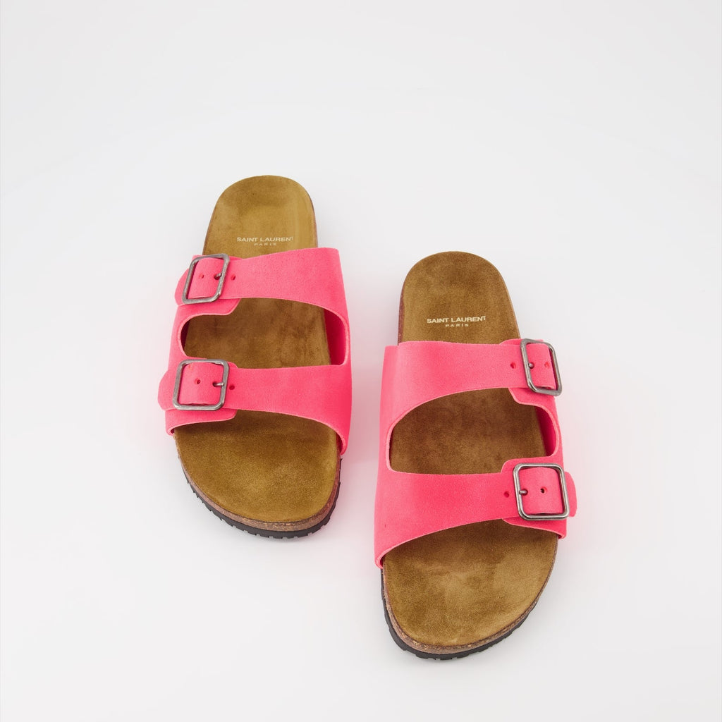 Image of Pink Jimmy Slide Sandals by Saint Laurent for Men - Season Spring-Summer 2023 - Top View Pair