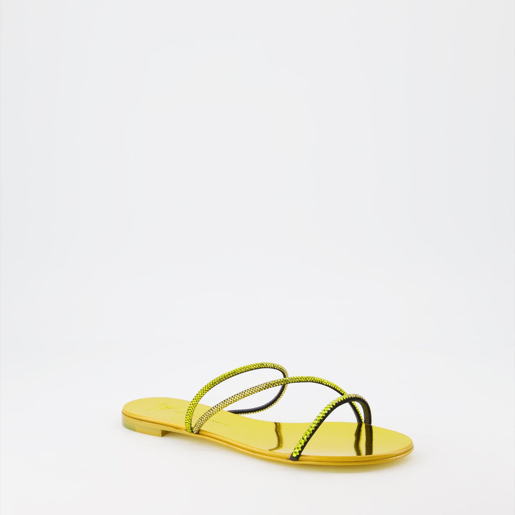 luxury sandals, Giuseppe Zanotti, yellow sandals, high-end footwear, women's designer shoes