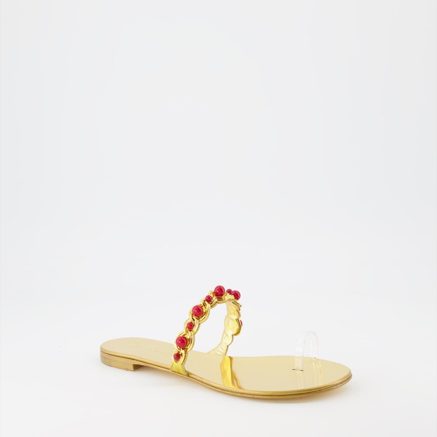 golden sandals, Giuseppe Zanotti, luxury footwear, women's designer sandals, high-end fashion