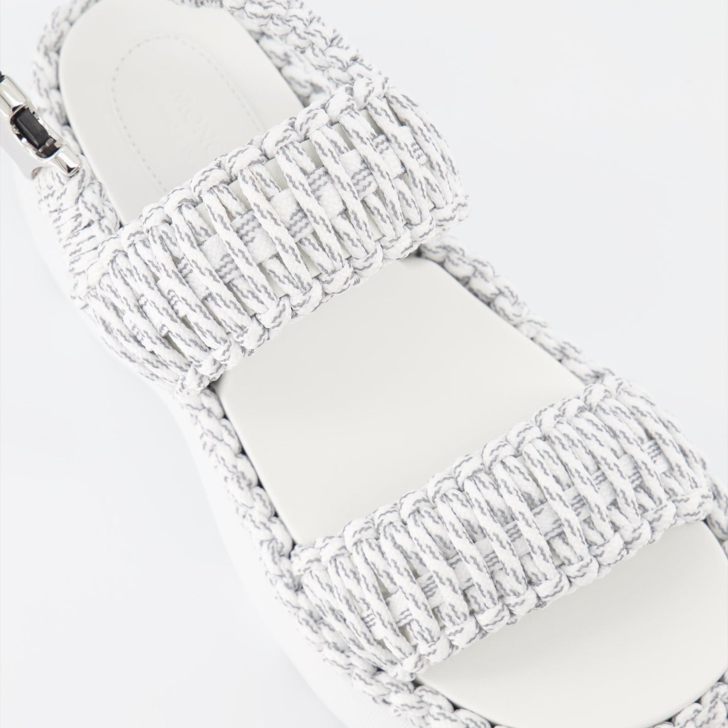 Moncler, woven sandals, luxury women's footwear, gray sandals, elegant summer shoes