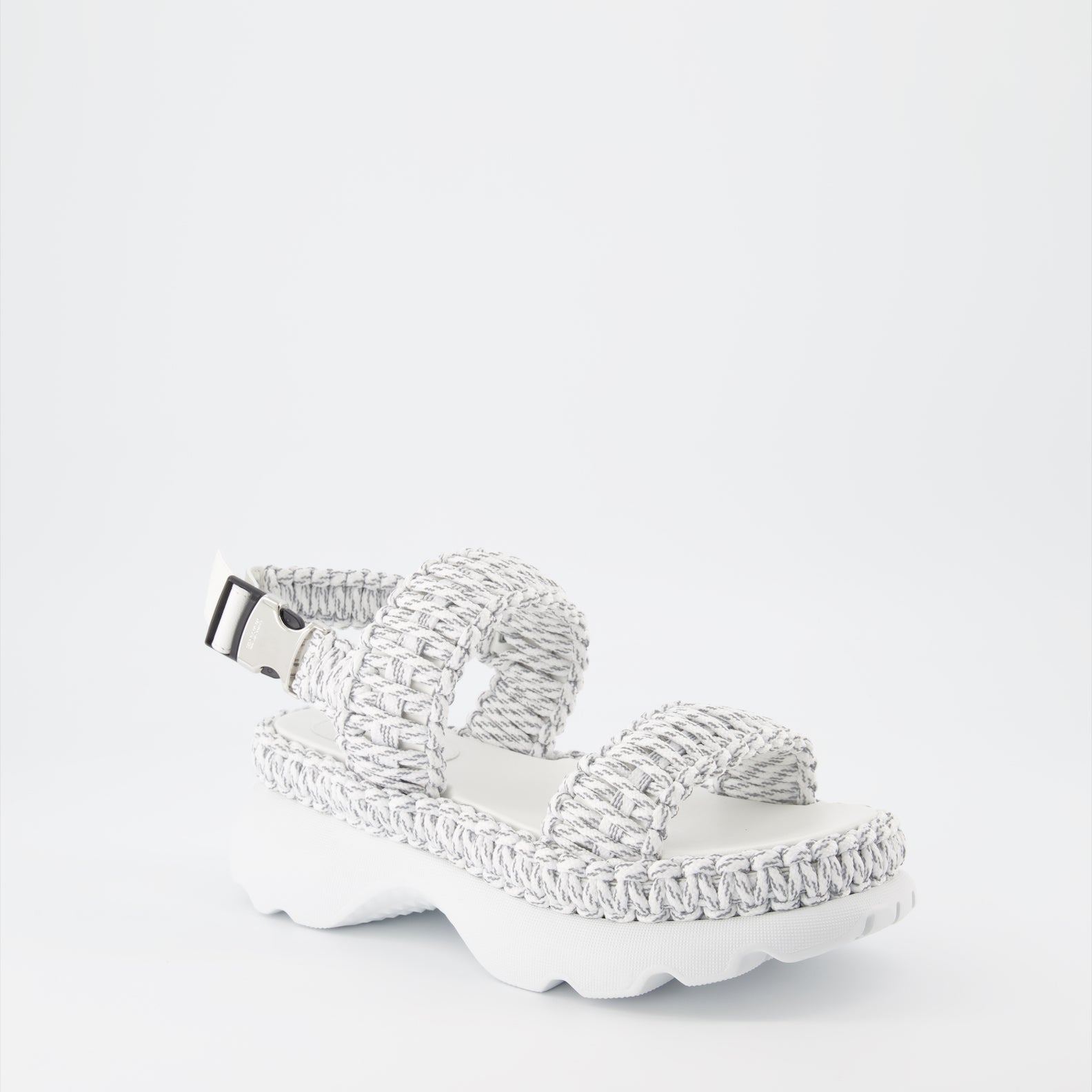 Moncler, woven sandals, luxury women's footwear, gray sandals, elegant summer shoes