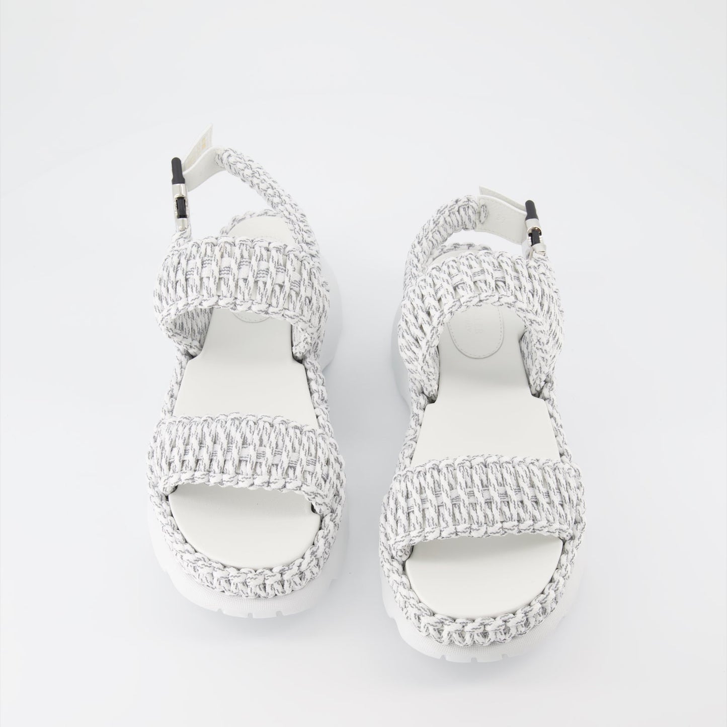 Moncler, woven sandals, luxury women's footwear, gray sandals, elegant summer shoes