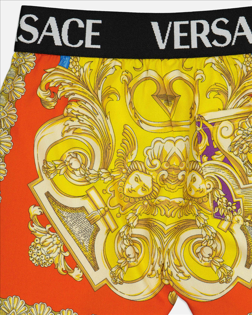Luxury Children's Shorts, Barocco Goddess Print, Multicolored Shorts, Versace Children's Clothing, High-End Children's Fashion