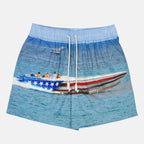 Palm Angels, Blue Print Swim Shorts, Luxury Swimwear, Men's Designer Swim Shorts, High-End Swim Apparel