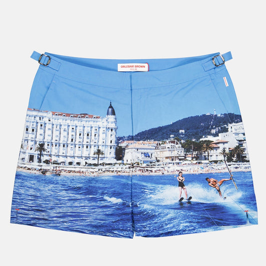 Orlebar Brown swim shorts, luxury men's swimwear, Cannes beachwear, high-end summer fashion, designer swim shorts