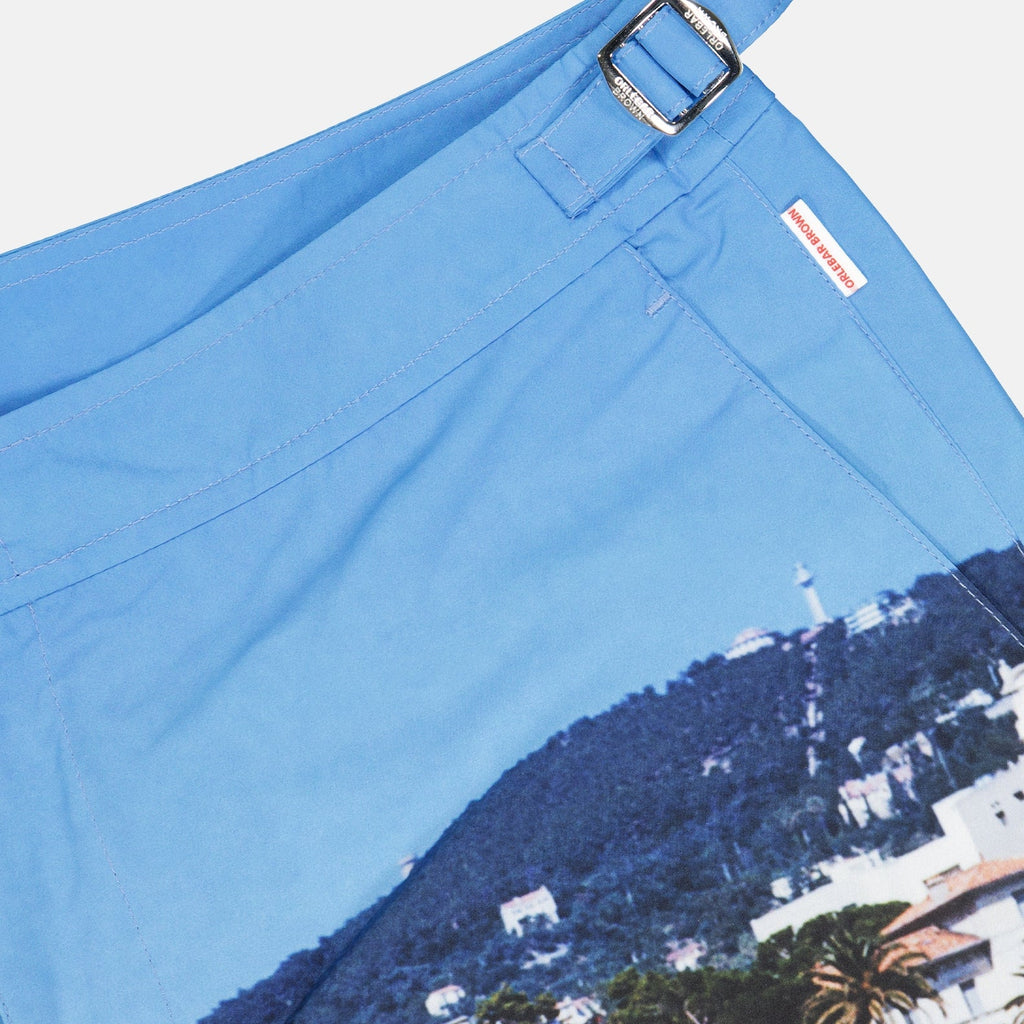 Orlebar Brown swim shorts, luxury men's swimwear, Cannes beachwear, high-end summer fashion, designer swim shorts