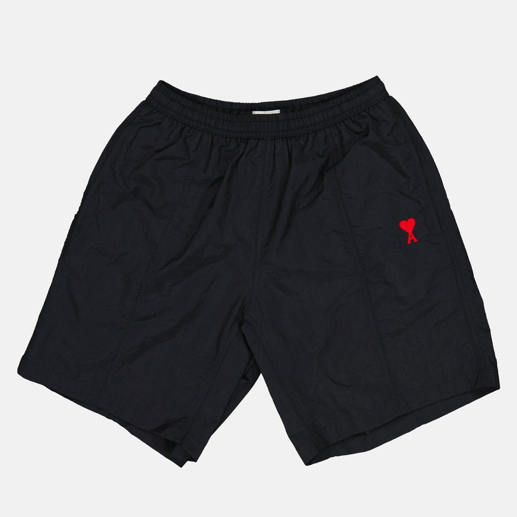 AMI Paris, luxury swimwear, long swim shorts, men's designer swim shorts, black swim trunks
