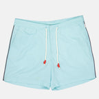 Orlebar Brown swim shorts, luxury swimwear, men's blue swim shorts, beach fashion, high-end swim shorts