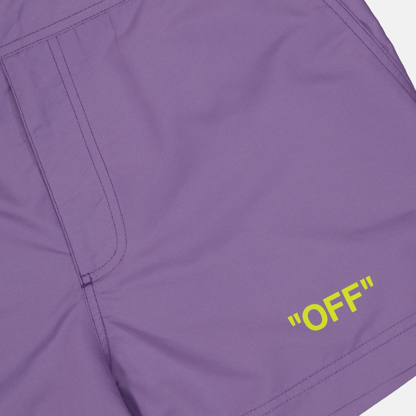 Off-White, luxury swim shorts, men’s swimwear, designer swim shorts, violet swim shorts