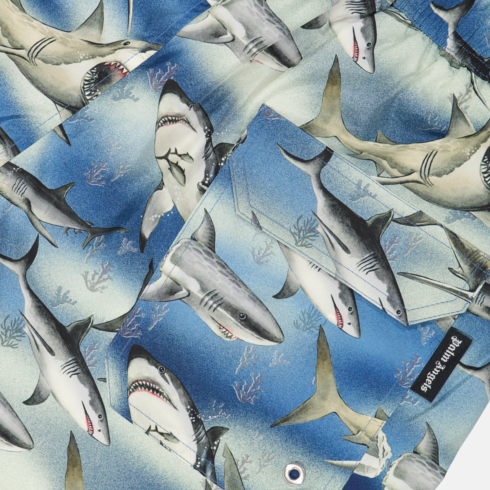 Palm Angels swim shorts, luxury swimwear, men's swimwear, shark print shorts, designer swim shorts