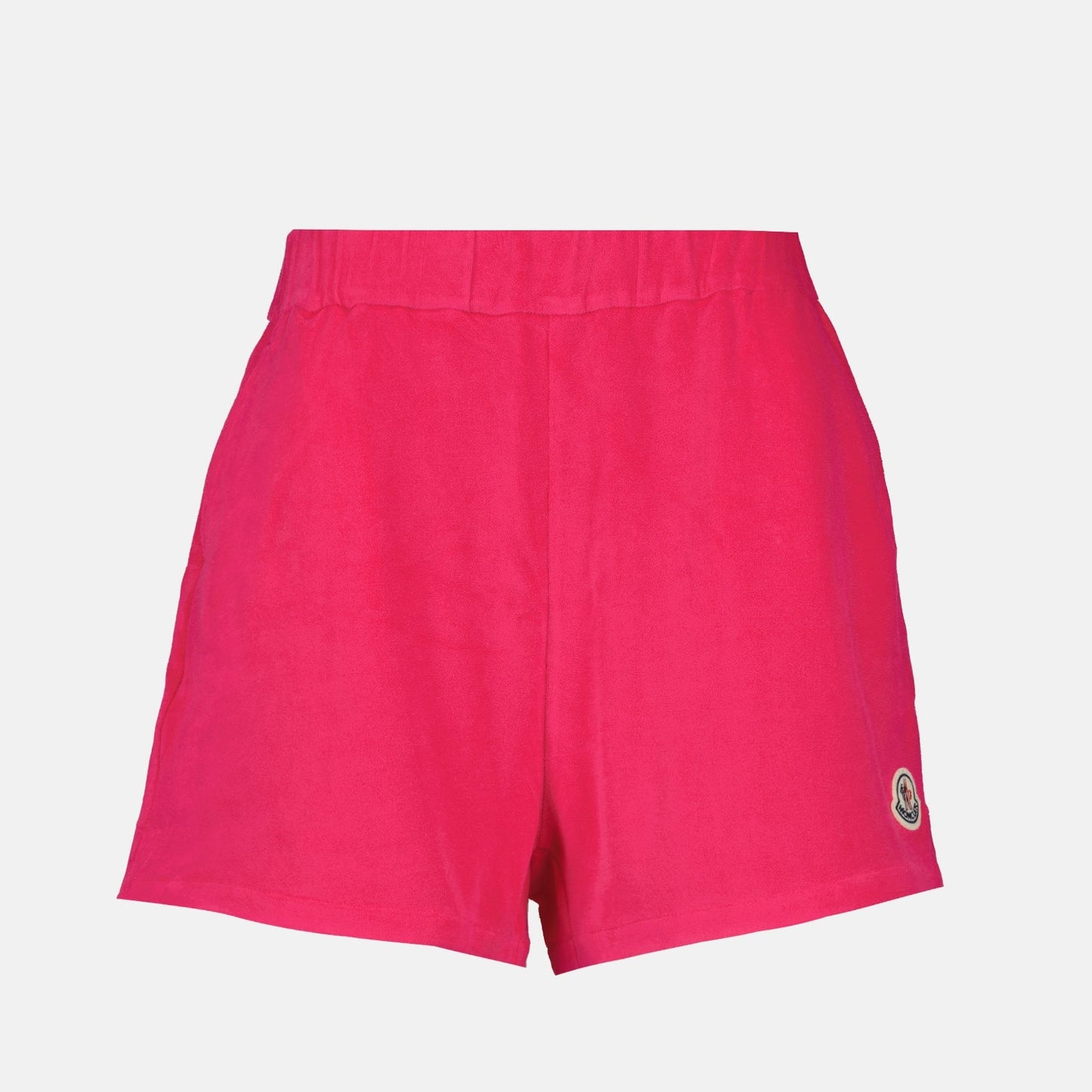 Moncler women's shorts, terry cotton shorts, luxury pink shorts, designer women's shorts, high-end casual wear