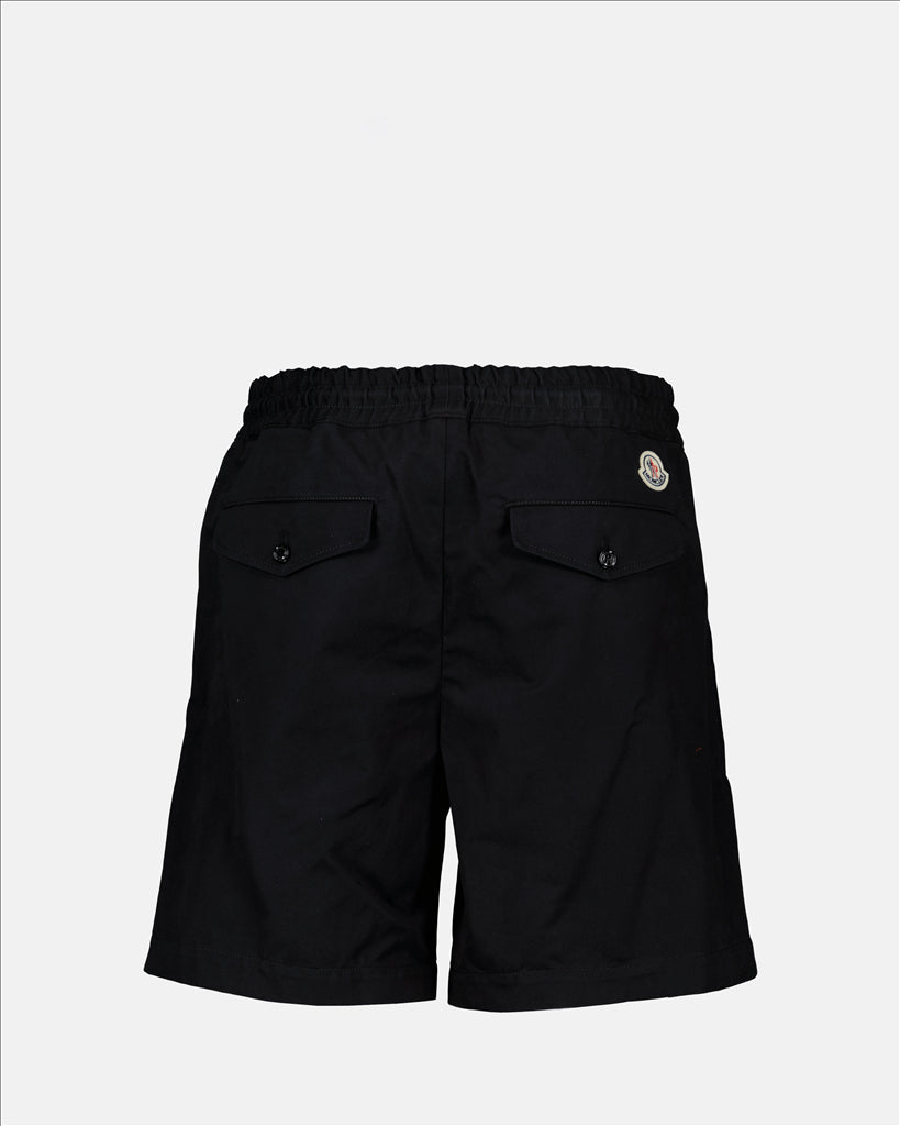 Black cotton shorts, Moncler men's, elegant shorts, casual luxury, men's summer clothing