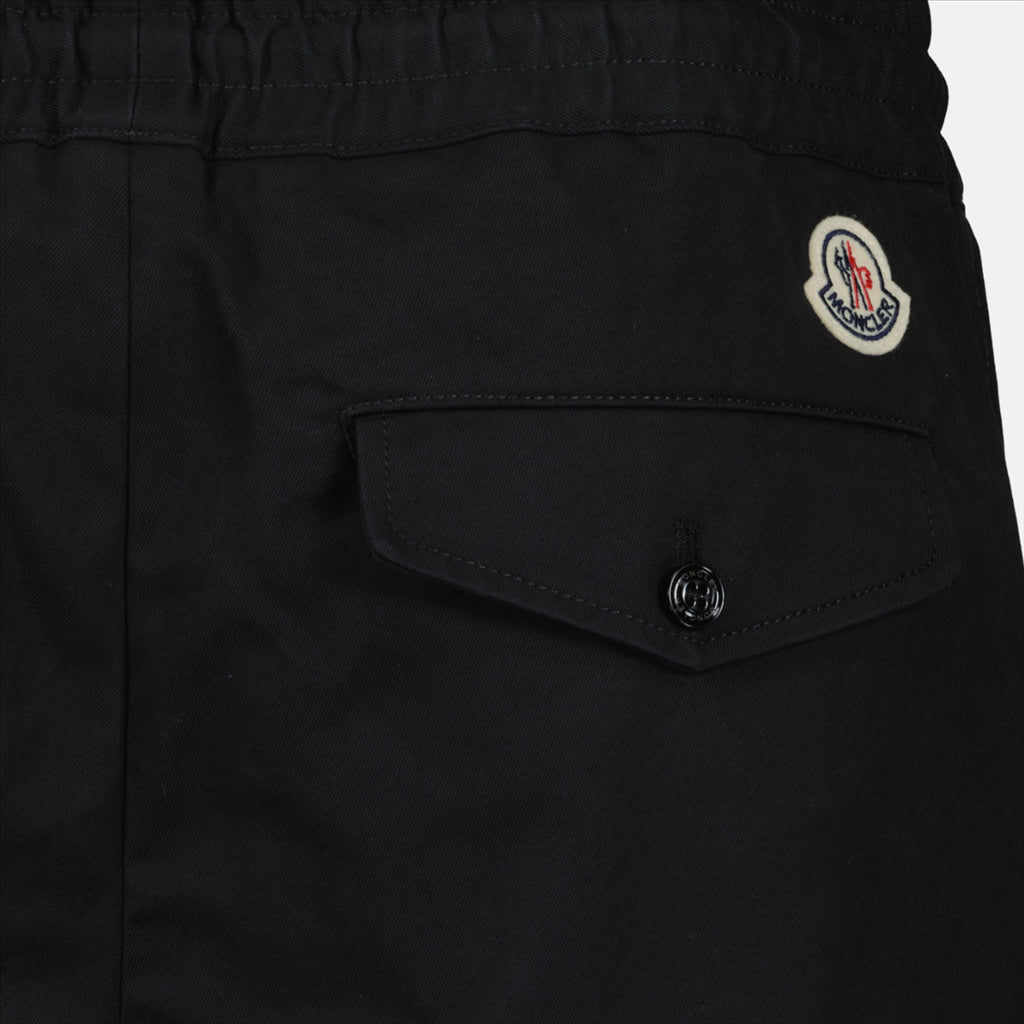 Black cotton shorts, Moncler men's, elegant shorts, casual luxury, men's summer clothing