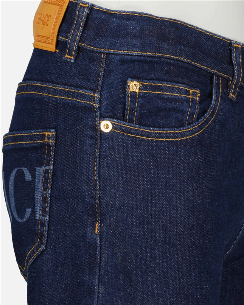 Versace, children’s fashion, luxury denim shorts, blue denim, designer kidswear