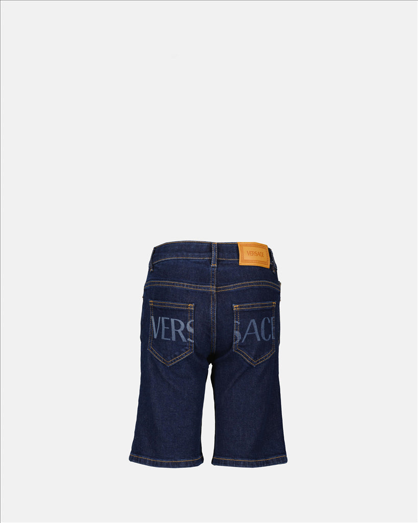 Versace, children’s fashion, luxury denim shorts, blue denim, designer kidswear