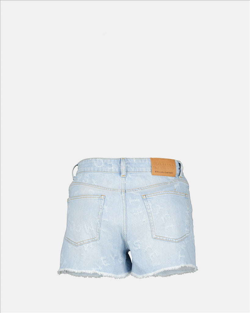 Stella McCartney denim shorts, luxury women's shorts, blue denim shorts, high-end fashion, designer women's clothing