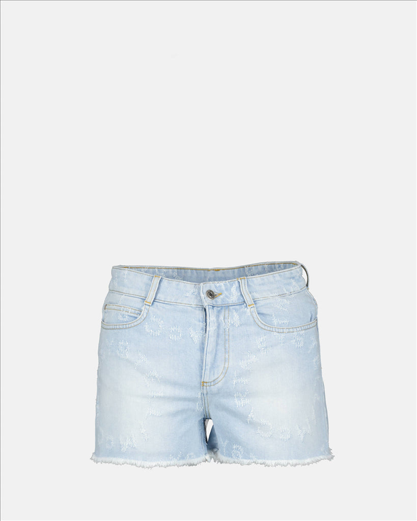 Stella McCartney denim shorts, luxury women's shorts, blue denim shorts, high-end fashion, designer women's clothing