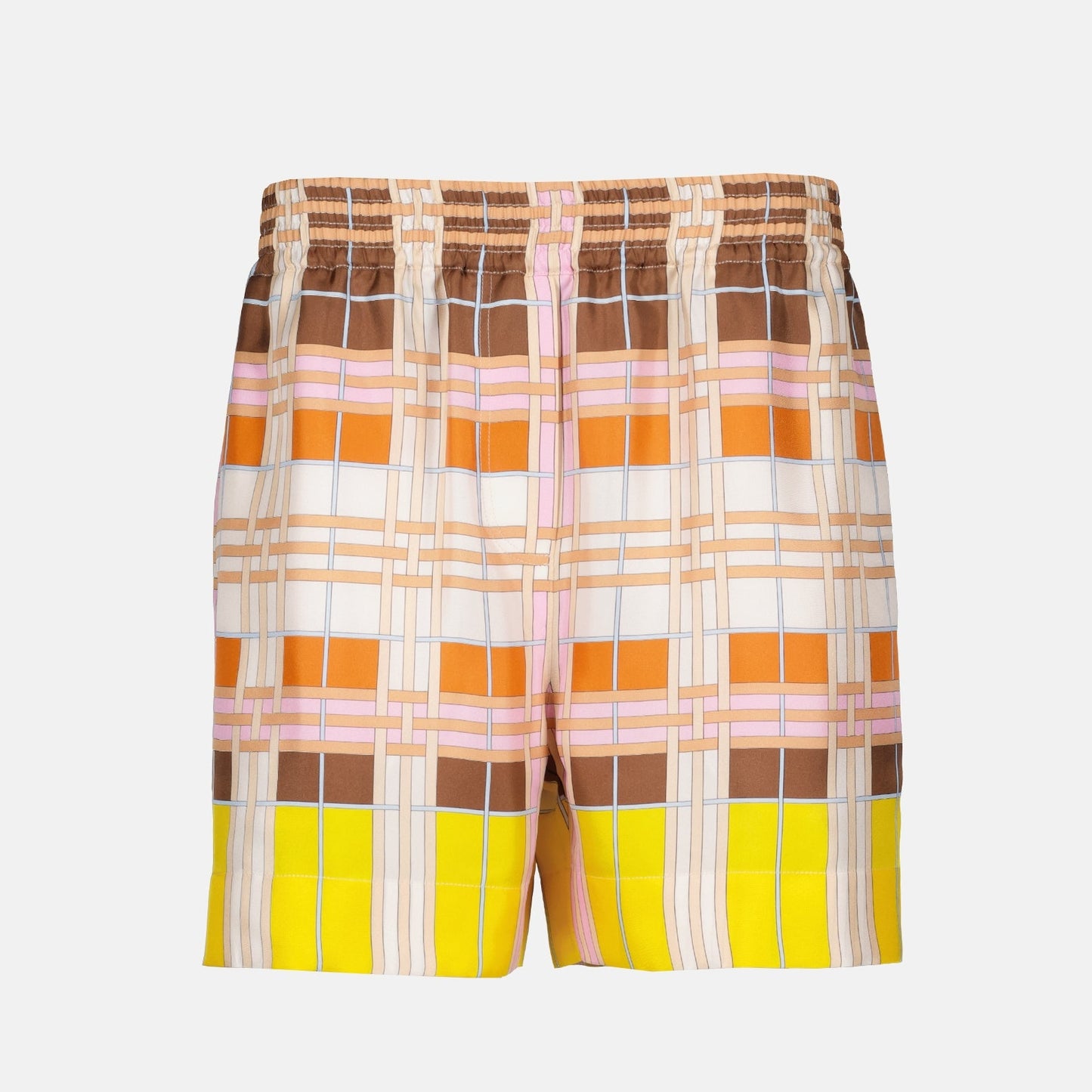 Burberry silk shorts, Abstract Check pattern, women's luxury shorts, designer shorts, high-end fashion