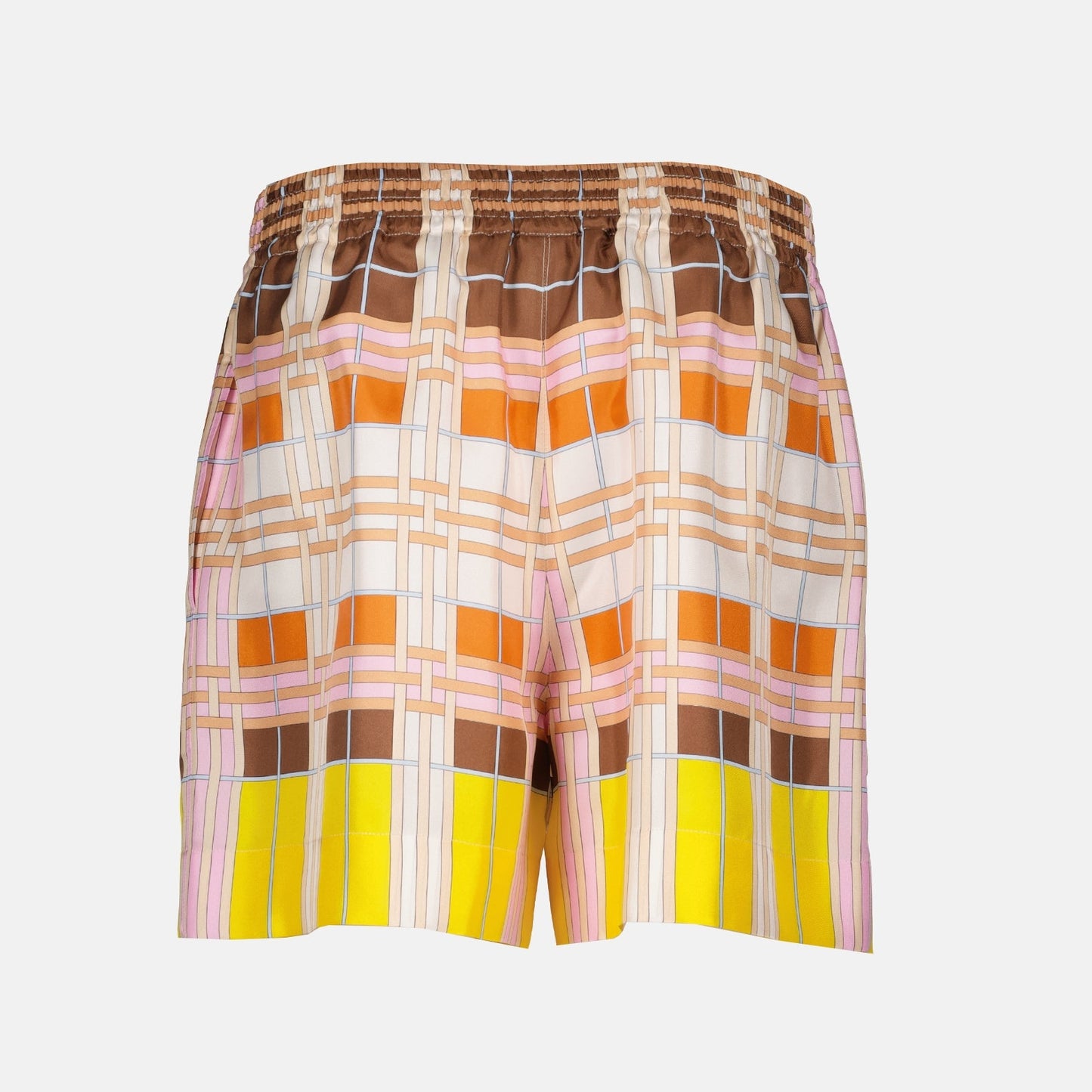 Burberry silk shorts, Abstract Check pattern, women's luxury shorts, designer shorts, high-end fashion