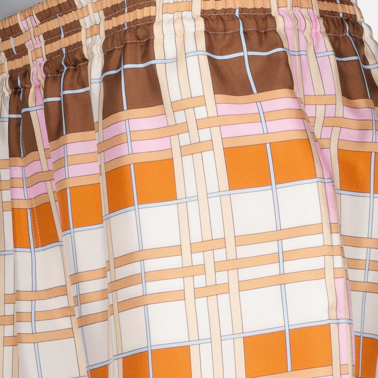 Burberry silk shorts, Abstract Check pattern, women's luxury shorts, designer shorts, high-end fashion