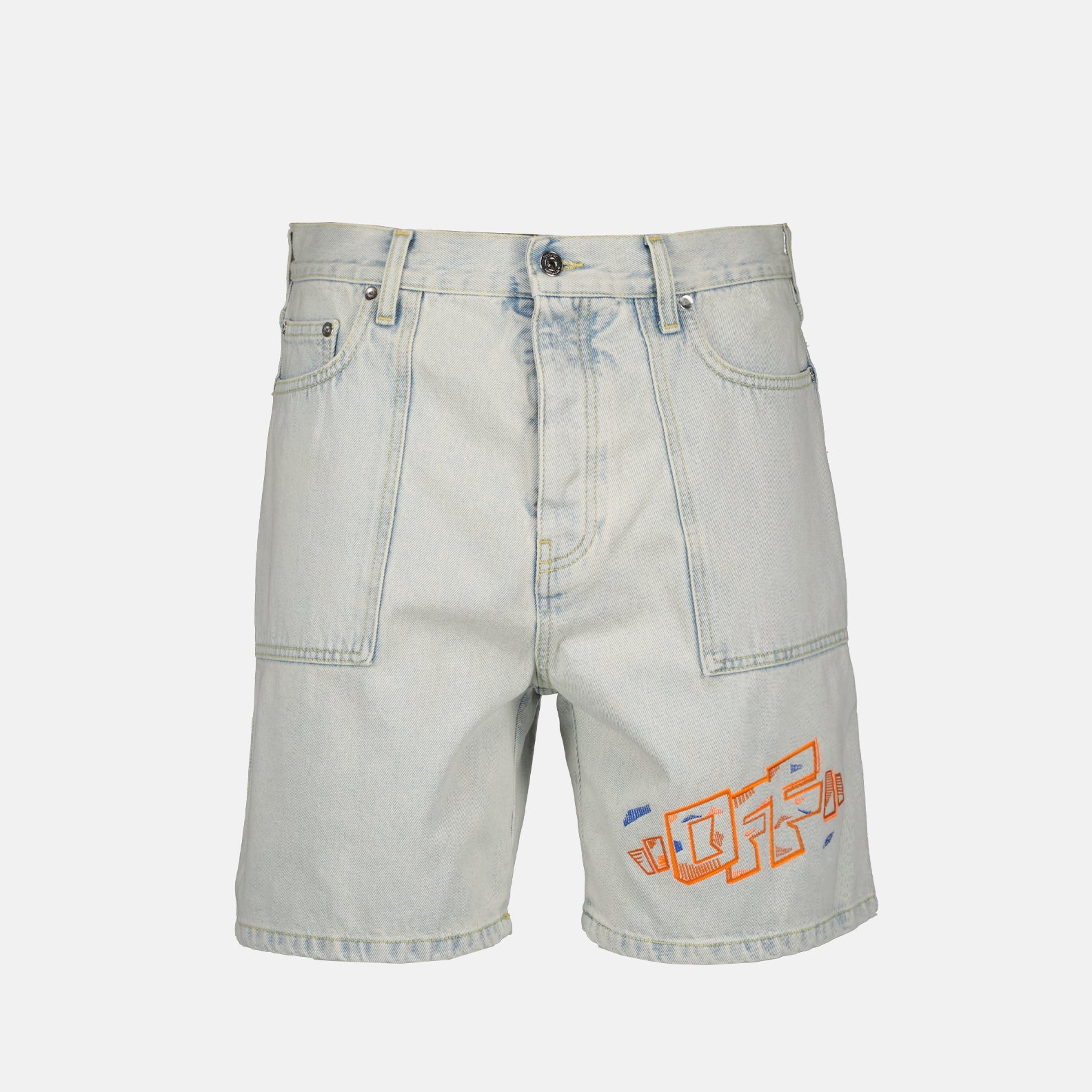 Off-White, Men's denim shorts, luxury utility shorts, designer shorts, high-end fashion