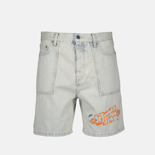 Off-White, Men's denim shorts, luxury utility shorts, designer shorts, high-end fashion