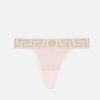 Versace panties, luxury lingerie, designer underwear, Medusa Greca band, rose pale string