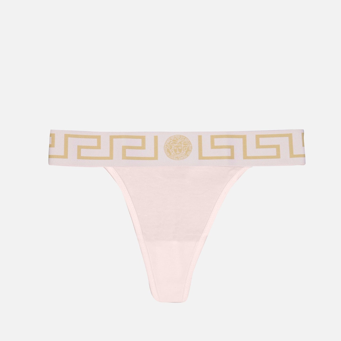 Versace panties, luxury lingerie, designer underwear, Medusa Greca band, rose pale string