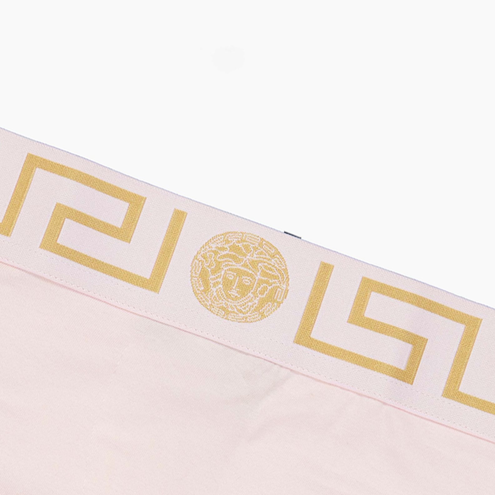 Versace panties, luxury lingerie, designer underwear, Medusa Greca band, rose pale string