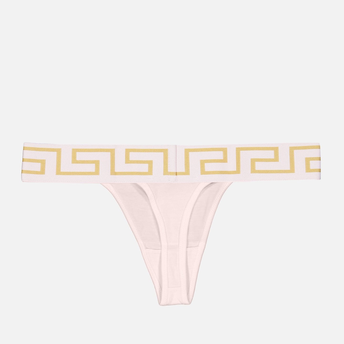 Versace panties, luxury lingerie, designer underwear, Medusa Greca band, rose pale string