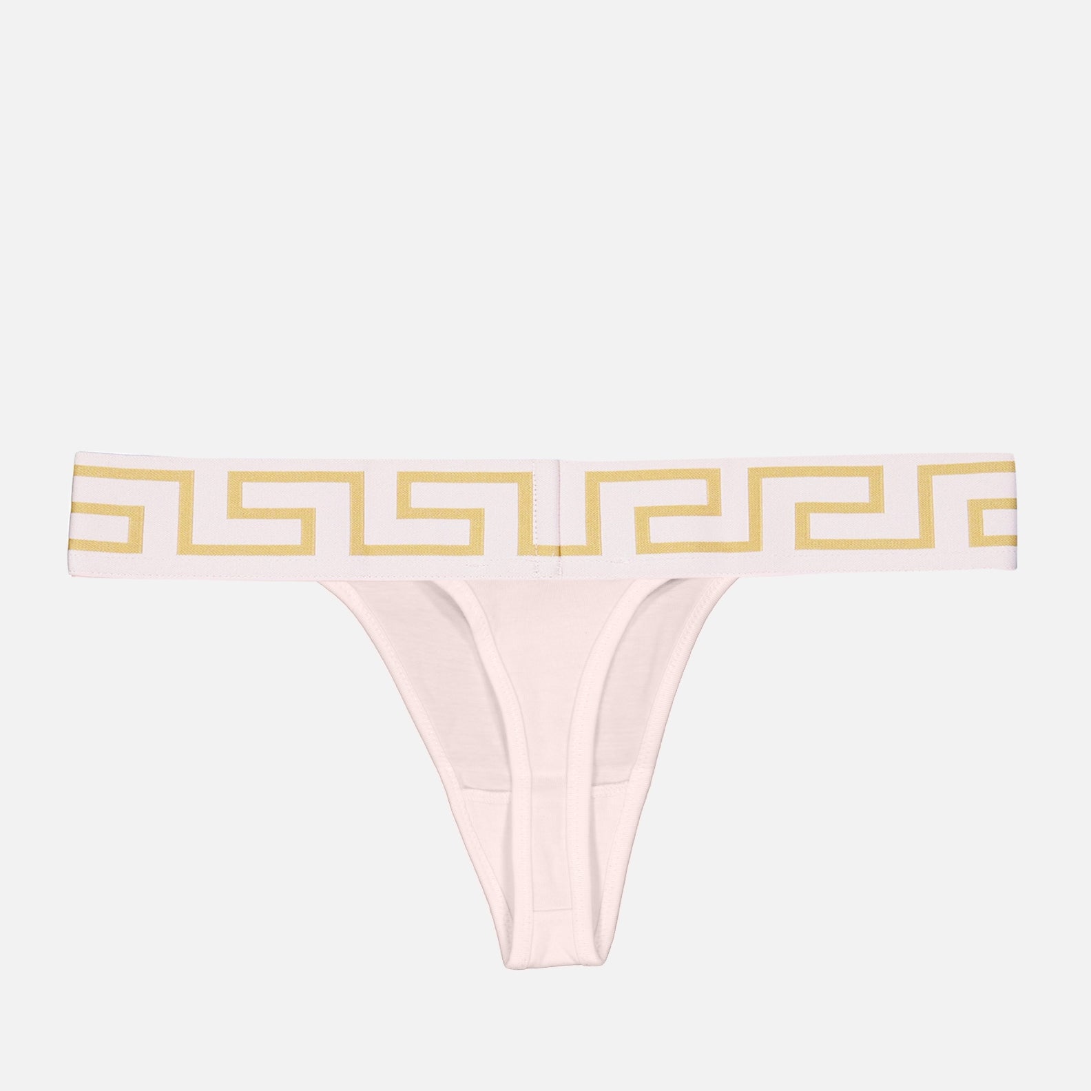 Versace panties, luxury lingerie, designer underwear, Medusa Greca band, rose pale string