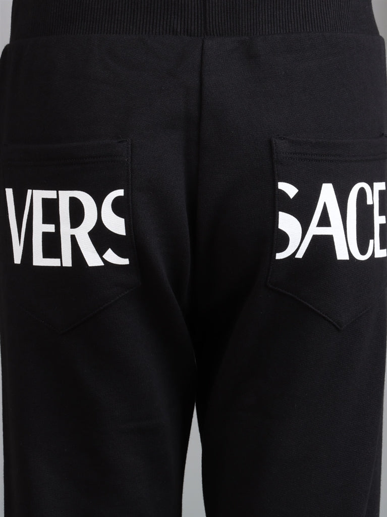 Versace children's tracksuit, luxury kids wear, Greca pattern, designer children's clothing, black tracksuit for kids