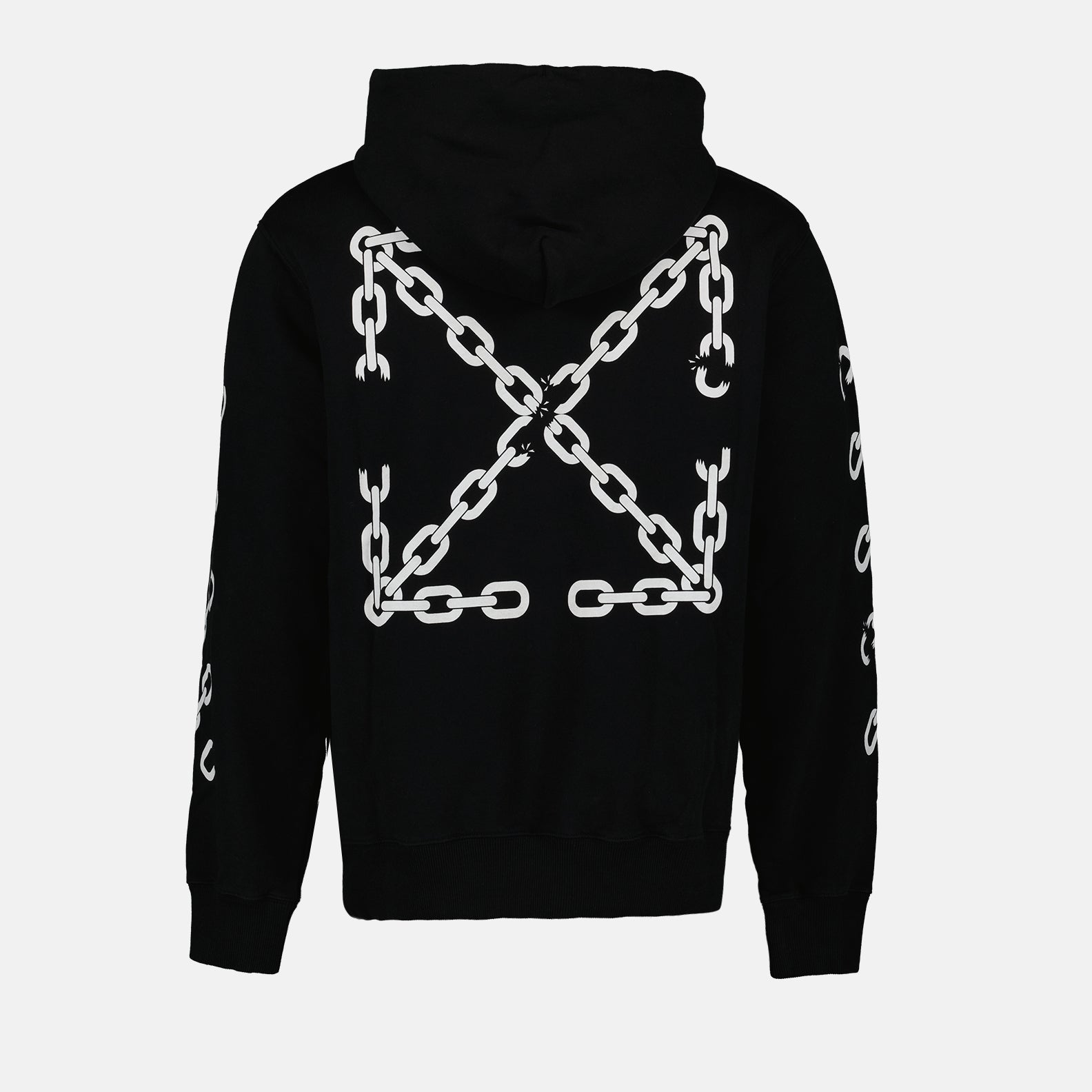 Off-White hoodie, men's luxury hoodie, Arrow Chain print, designer hoodie, upscale casual wear