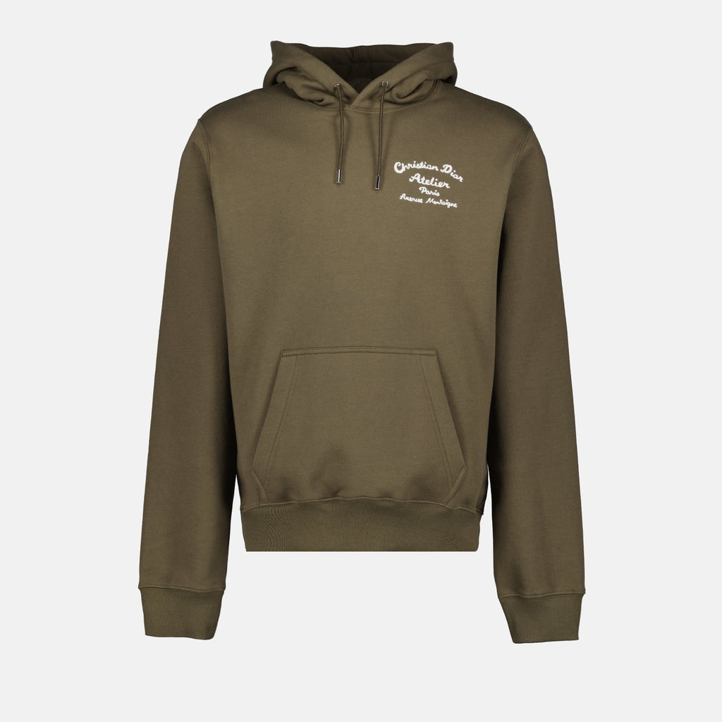 Dior hoodie, luxury hoodies, khaki green hoodie, men's Dior apparel, high-end menswear