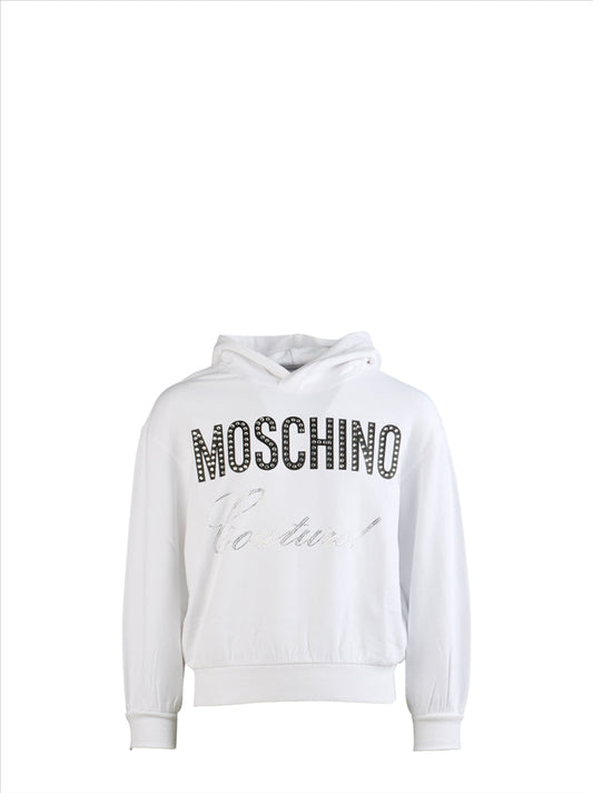 Moschino kids, luxury kidswear, white hooded sweatshirt, designer children’s clothing, high-end kids fashion