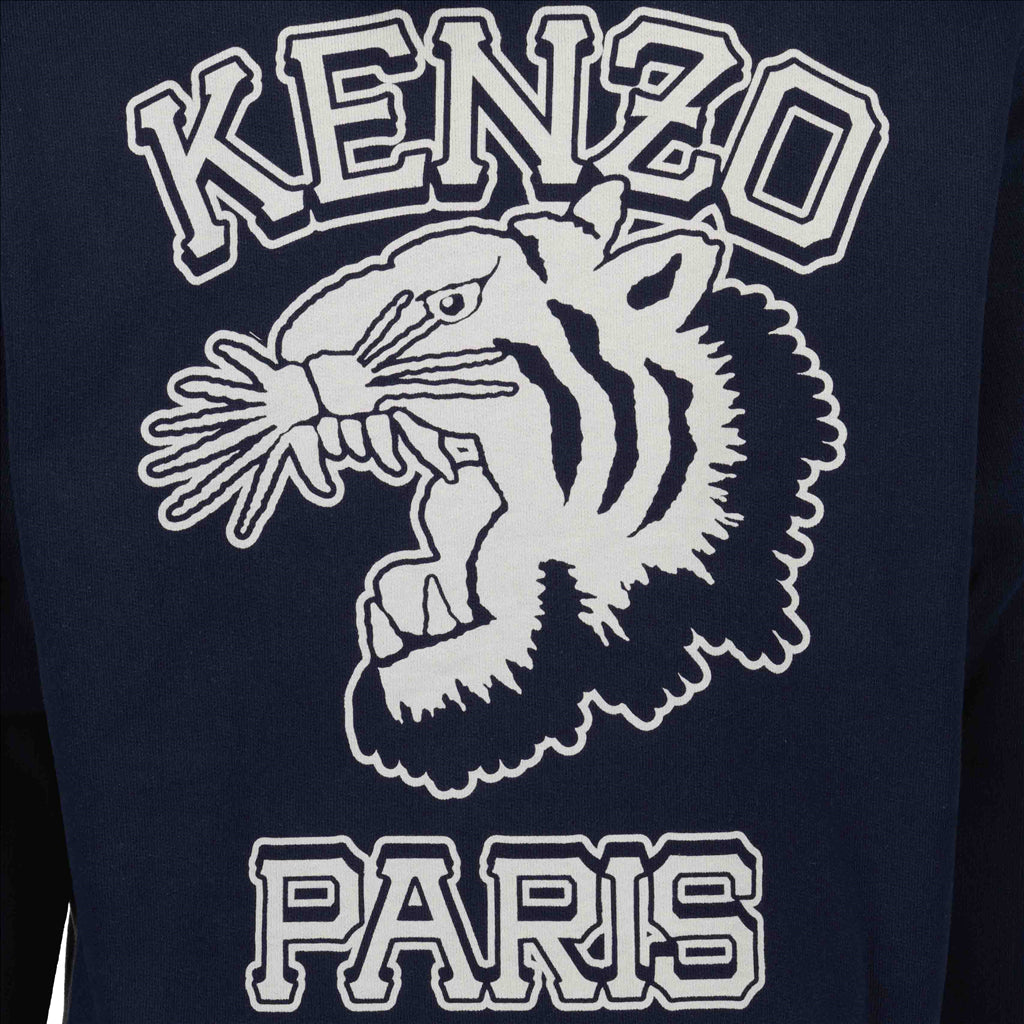 Kenzo Men's Sweatshirt, Blue Hoodie, Kenzo Varsity, Cotton Hooded Sweatshirt, Luxury for Men