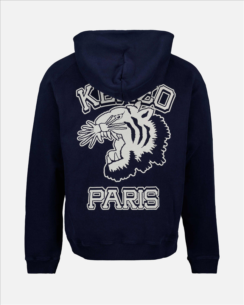 Kenzo Men's Sweatshirt, Blue Hoodie, Kenzo Varsity, Cotton Hooded Sweatshirt, Luxury for Men