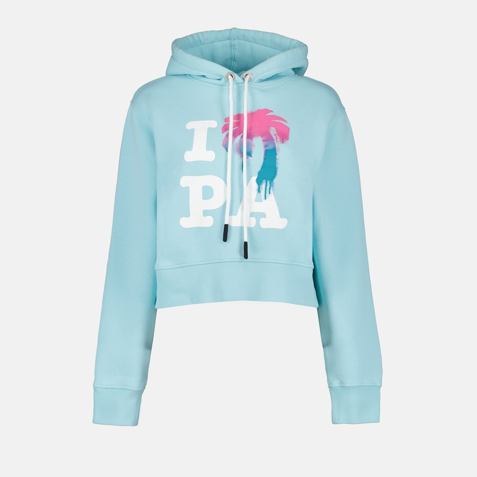 Palm Angels hoodie, I Love PA blue hoodie, Women's luxury streetwear, high-end casual wear, Palm Angels fashion