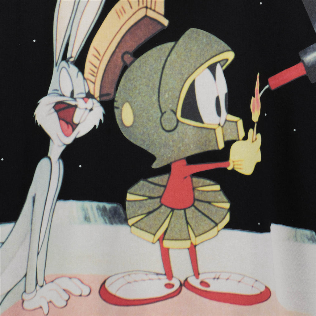 Looney Tunes Sweatshirt, GCDS Sweatshirt, Men's Black Sweatshirt, Adjustable Hood, Premium Cotton