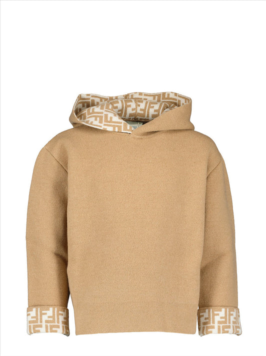 Fendi children's clothing, Beige wool sweatshirt, Luxury kids fashion, Designer kidswear, Iconic FF design