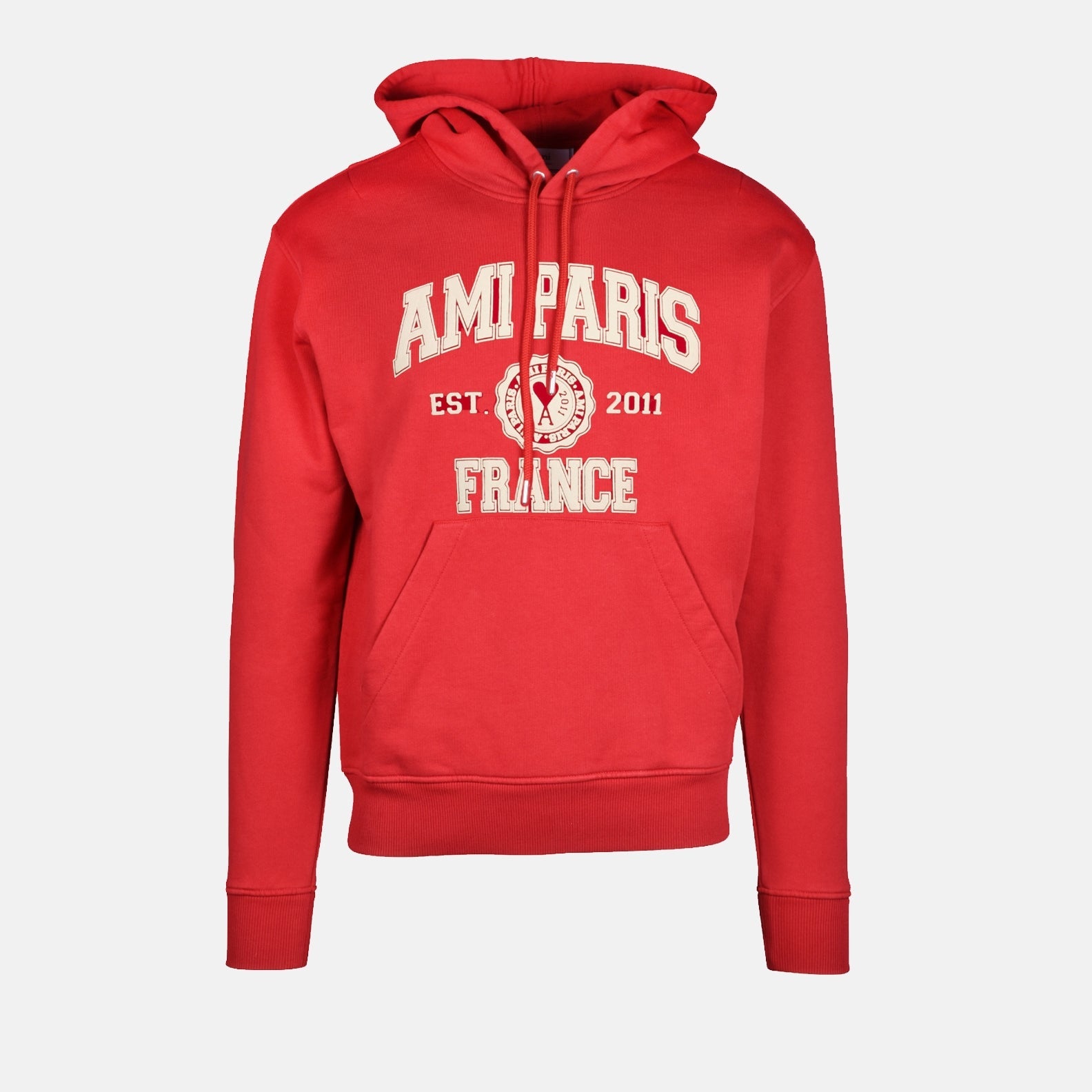 Ami Paris Hoodie, Unisex Red Hoodie, Organic Cotton Hoodie, Designer Hoodie, Luxury Casual Wear