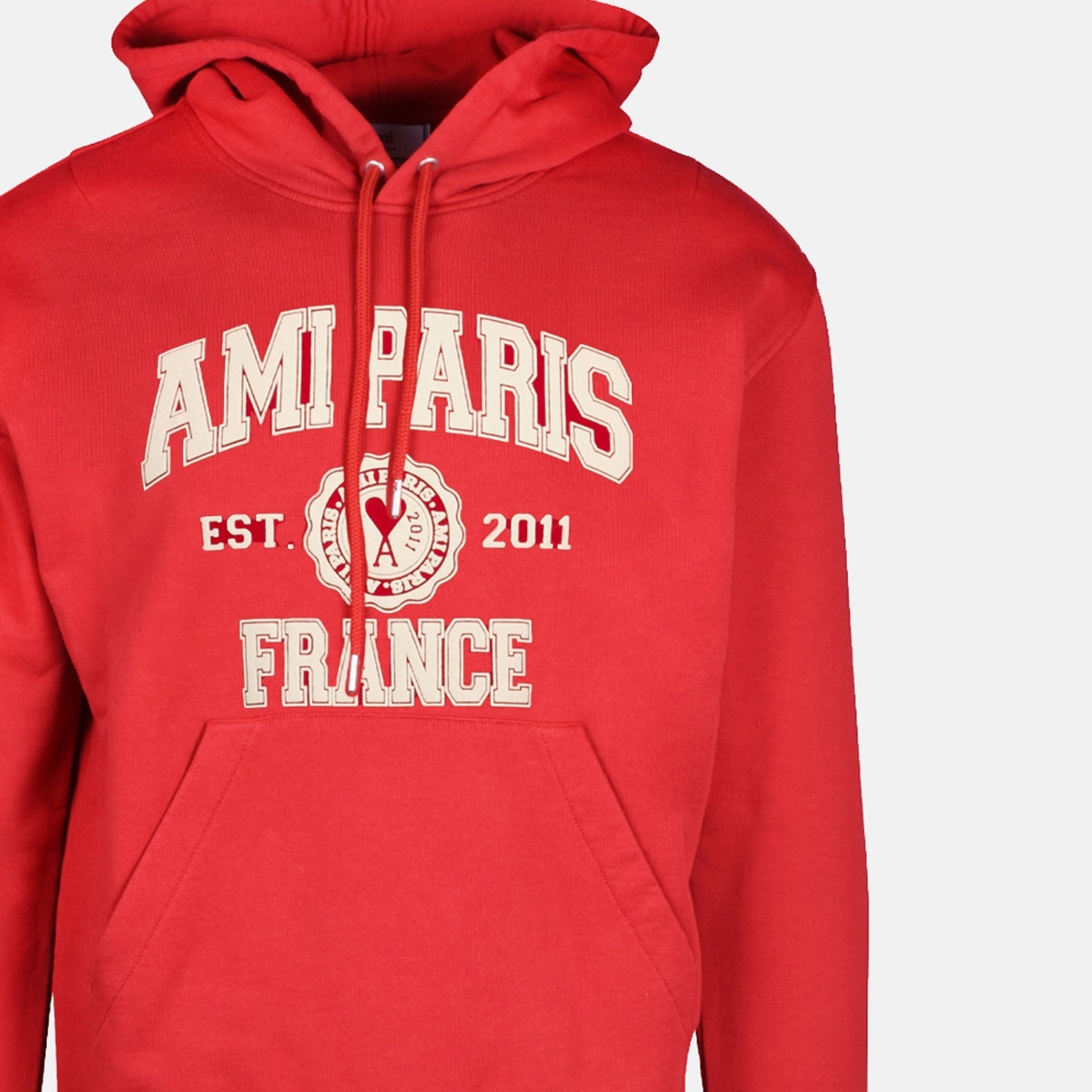 Ami Paris Hoodie, Unisex Red Hoodie, Organic Cotton Hoodie, Designer Hoodie, Luxury Casual Wear