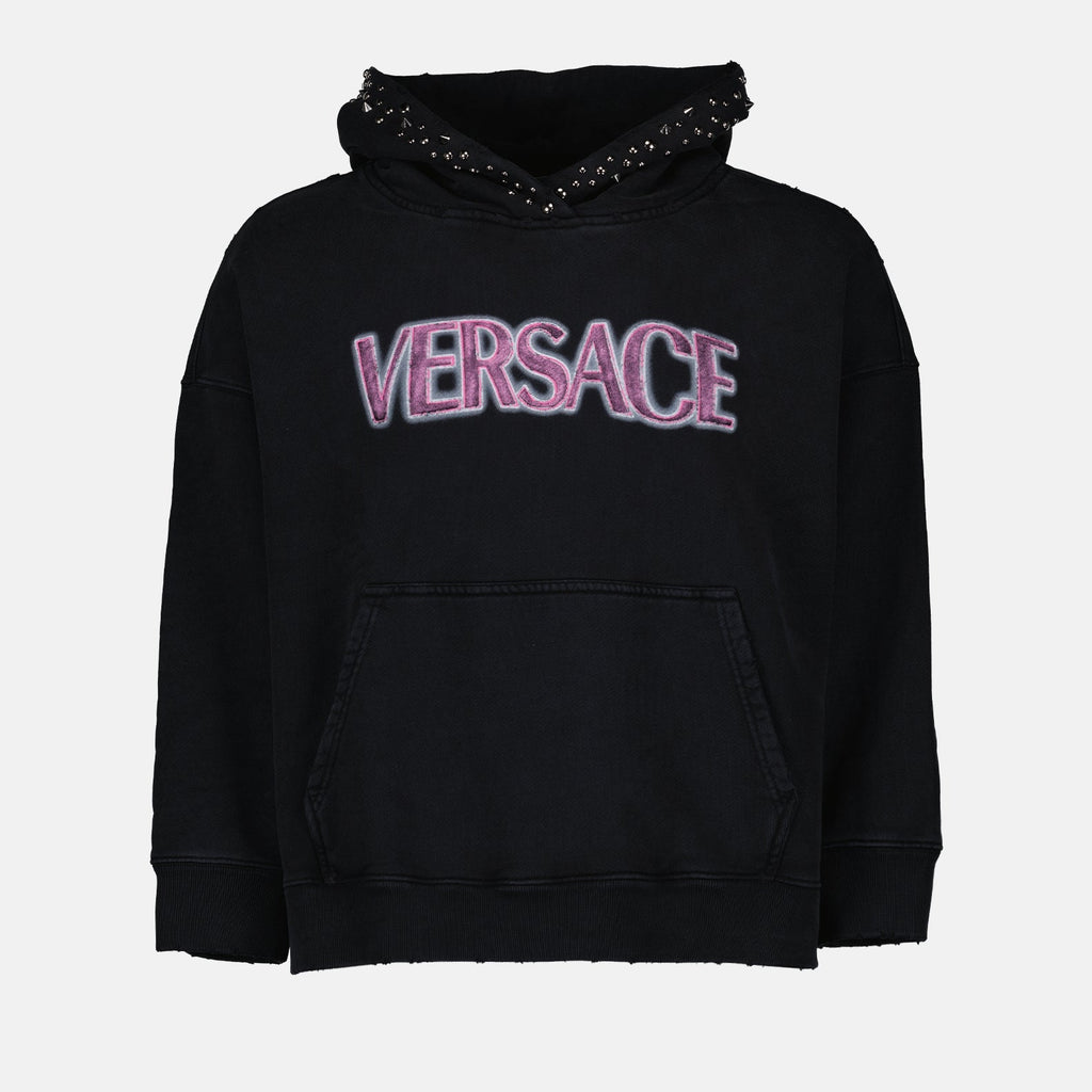 Image of rn Logo Black Sweatshirt by Versace for Women - Season Spring-Summer 2023 - Front View