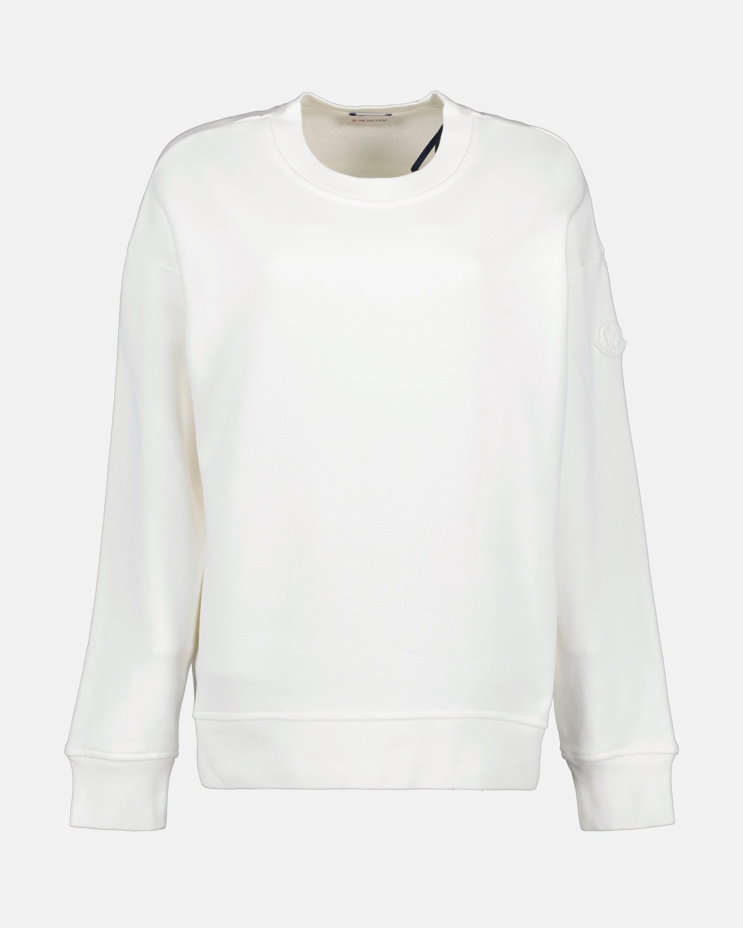 Moncler, women's sweatshirt, metallic logo, luxury ready-to-wear, elegant fashion