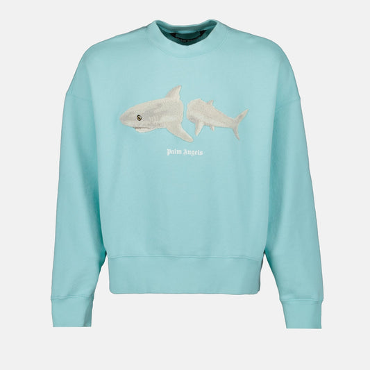 Palm Angels, Broken Shark sweatshirt, Blue sweatshirt, Men's luxury fashion, Designer streetwear