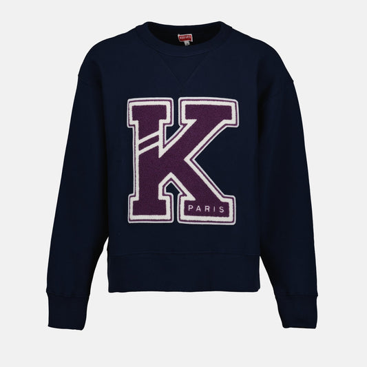 Kenzo Blue Varsity Sweatshirt, luxury men's fashion, high-end casual wear, men's designer sweatshirt, Kenzo luxury clothing