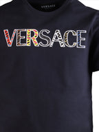 Versace kids, luxury children's wear, blue logo t-shirt, designer kids clothing, premium kids fashion