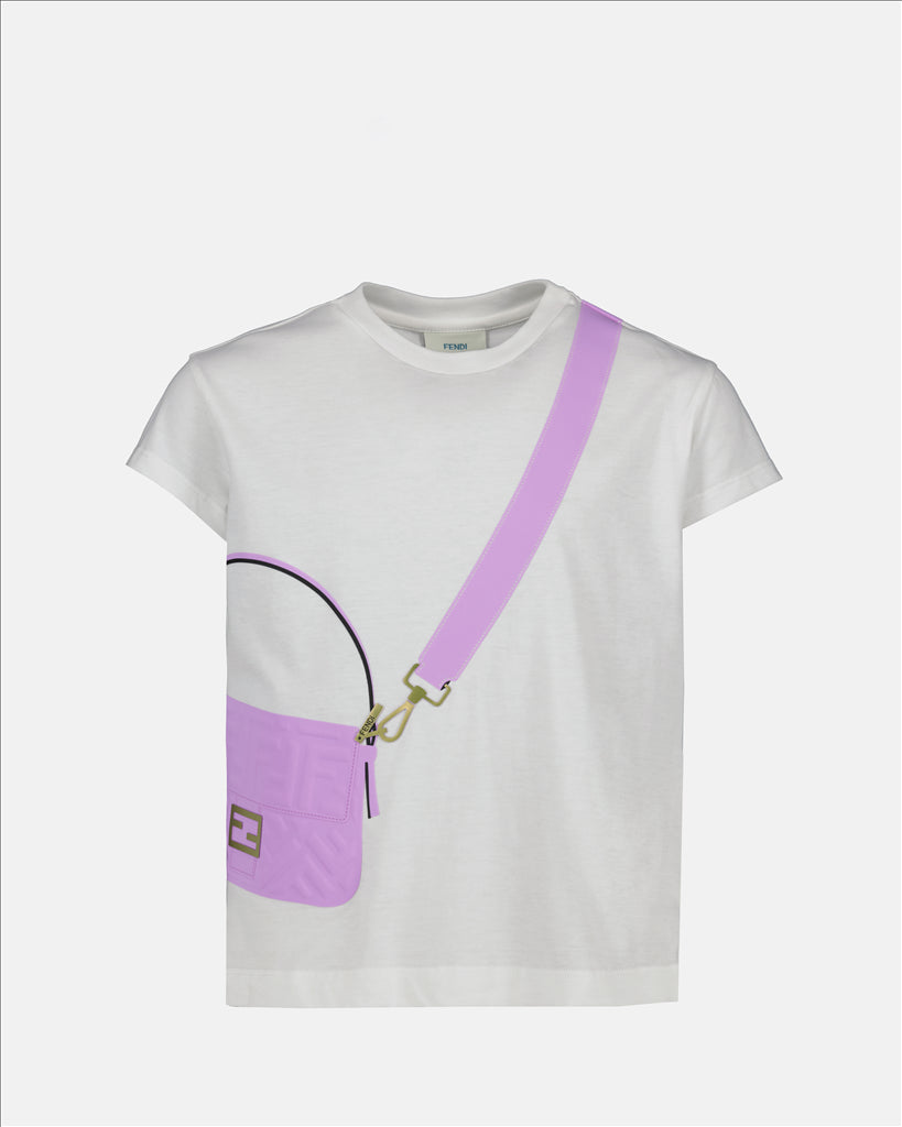 Fendi kids, luxury children's clothing, pink t-shirt, Fendi Baguette, high-end kidswear