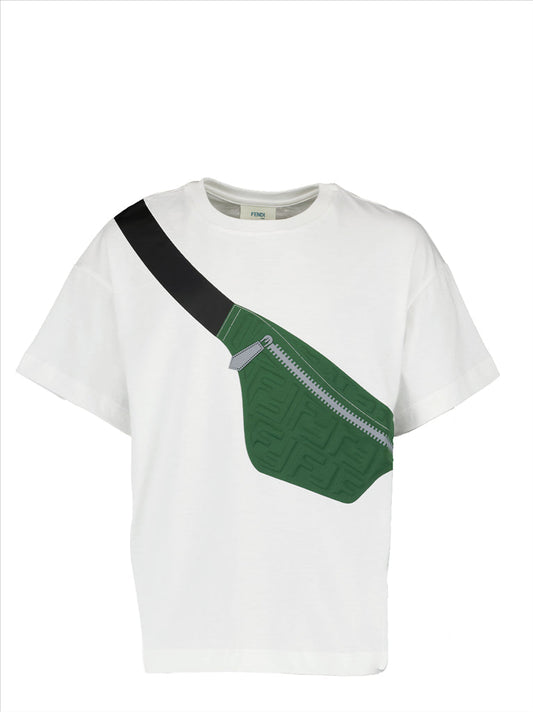 Fendi children's T-shirt, luxury kidswear, green bag print T-shirt, Fendi kids collection, designer children's clothing