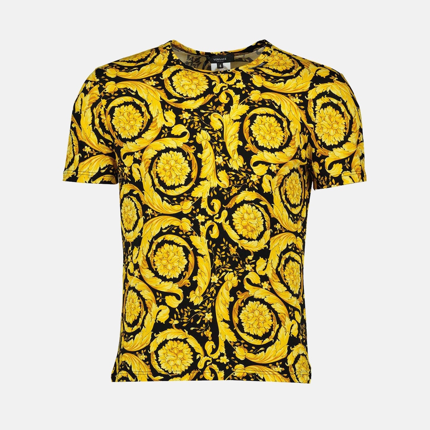 Versace T-Shirt, Barocco Print, Luxury Men's Apparel, Designer Fashion, Yellow T-Shirt